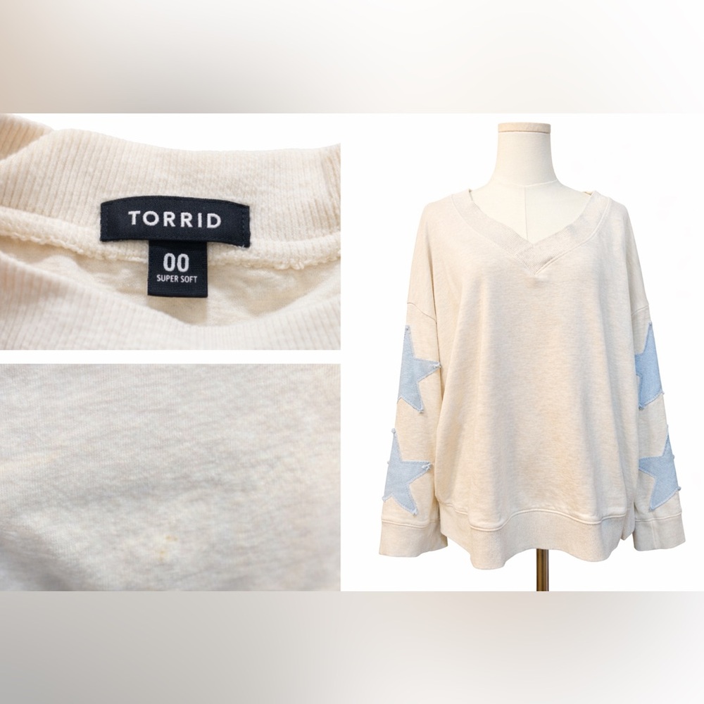 ✨ Torrid Cream Star Patch Sweatshirt – Size 00 (Super Soft) ✨